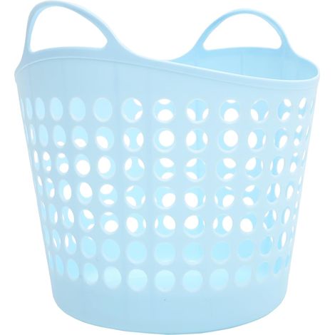 Panier à Linge sans Odeur 30l Pe Bleu Réutilisable en Plastique Poignées Rangement des Vêtements Salle de Bain (1/5)