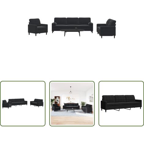 vidaXL Ensemble de canapés 3pcs et coussins et traversins noir velours (1/5)