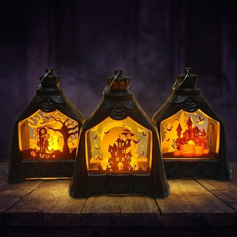 3er Set Halloween Deko Schloss toter Baum und Kürbis LED Kerzen Nachtlicht für Tisch (1/3)