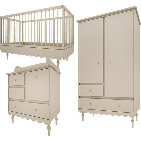Chambre complète lit évolutif 70x140 commode à langer et armoire 2 portes Wood Luck Babushka Olive