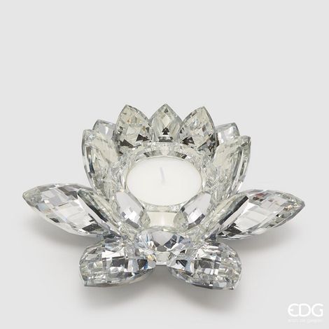 EDG Enzo De Gasperi Portacandela Crystal Ninfea H 8 Cm D 21 Cm Grigio