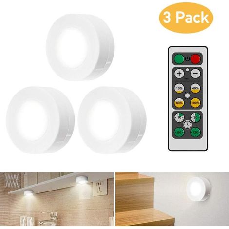 Set di 3 luci LED per armadietti con telecomando – Luce bianca calda 4000K – Installazione senza foratura – 60 lumen per un'illuminazione soffusa (1/5)