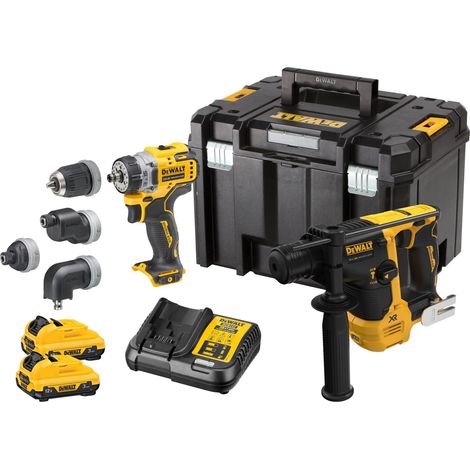 Dewalt – Kit de 2 outils électroportatifs 12V DCK2101L2TQW – 2 batteries 3Ah Li-Ion – Moteur Brushless – Perçage bois, métal, béton (1/3)