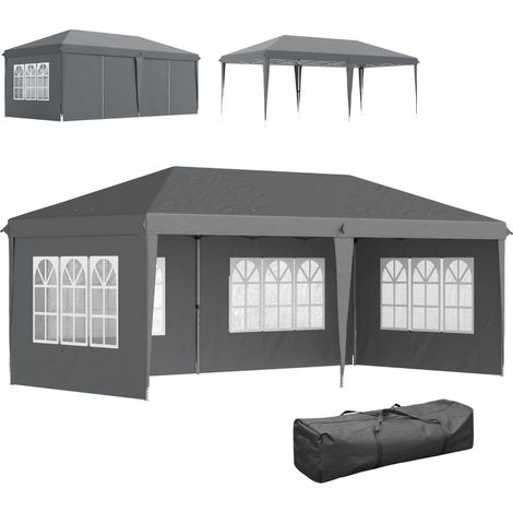 Pop-up Faltpavillon 3x6 m, wasserdicht, mit 4 Seitenwänden und Fenstern, UV-Schutz, inkl. Tragetasche, Grau