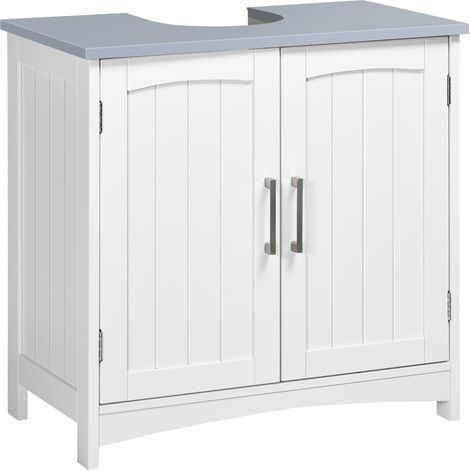 Meuble salle de bain sous lavabo à double portes avec étagères réglables, blanc (1/5)