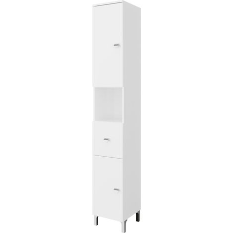 Mobile Colonna Bagno Alto 2 Ante 1 Cassetto Desig Moderno Bianco Savinidue (1/2)