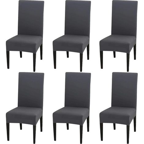 Housse De Chaise - Extensible Universelle - Pour Salle À Manger Bureau Salon - Gris - Lot De 6 (1/5)