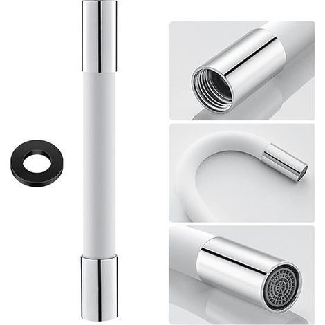Tuyau d'Extension de robinet de forme universelle avec bulleur de filtre (avec joint d'étanchéité) Rotation à 360°, 30cm Blanc (1/4)