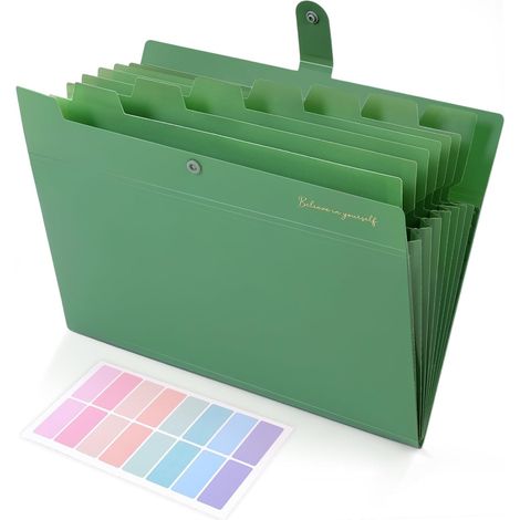 Porte-documents A4, avec 8 compartiments, avec compartiment pour cartes, pour documents, école, bureau (vert olive) (1/5)
