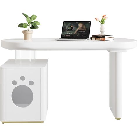 Schreibtisch 117 x 50 x 76 cm, komplett lackiert mit abgerundeten Kanten, 5 cm dicke Beine für hohe Stabilität, moderner Stil, Weiß