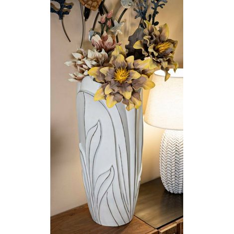 Dmora - Vase Brabbia, Dekorationszubehör, Dekoratives Artikel, Einrichtungszubehör, 31x31 h69 cm, Weiß