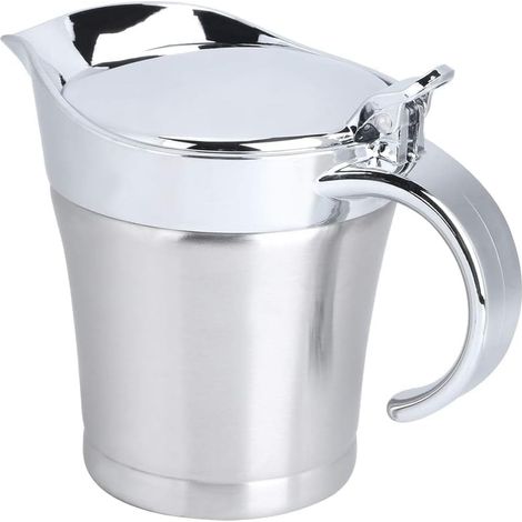 Saucière Inox Double Paroi, 450 ml, Couvercle, Charnière, Gris, Tomate, Crème, Chaud, Sauce, Cuisine, Robuste (1/5)
