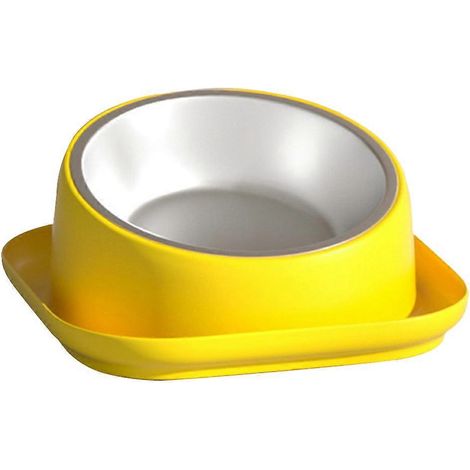 Gamelles surélevées et inclinées anti-vomissements et anti-déversement pour chats, gamelles pour chiens en acier inoxydable, gamelle pour chats d'intérieur - Jaune (1/5)