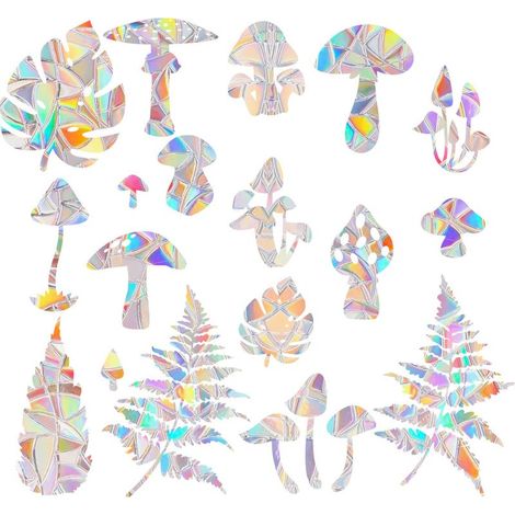(Feuilles, Champignon) de Autocollant Anti Collision, Autocollant Réfléchissant Arc En Ciel pour Éviter Les Impacts d'Oiseaux Autocollants Statiques d'Alerte aux Oiseaux (1/5)