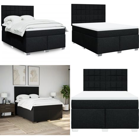 vidaXL Sommier à lattes de lit avec matelas Noir 140x200 cm Tissu (1/5)