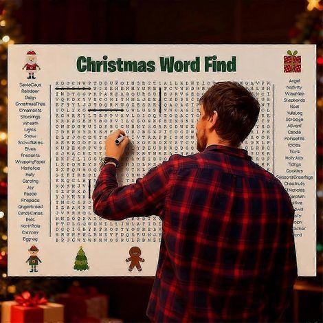 Affiche géante de mots mêlés de Noël. jeu mural géant de 90 cm x 60 cm avec 50 mots pour les fêtes de fin d'année en famille. (1/3)