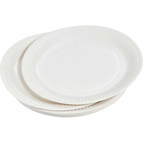 20 assiettes en carton, rondes 23 cm, jetables blanches, pour fêtes et pique-niques