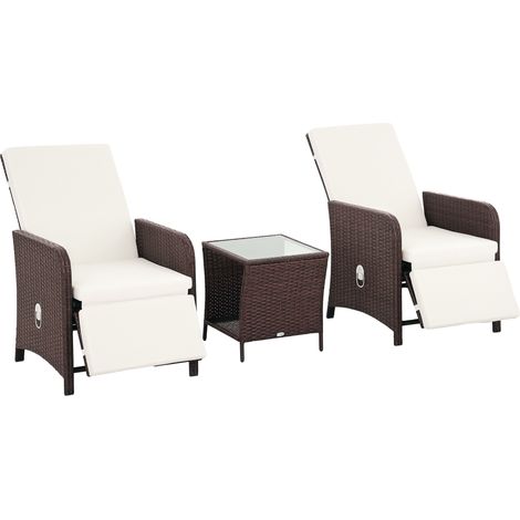 3 Pieces Rattan Bistro Set Balcony Furniture with Cushions, Storage Function - Cream White