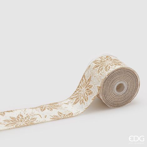 EDG Enzo De Gasperi Nastro Stella Natale H 6,5 Cm 10 Mt Avorio Oro