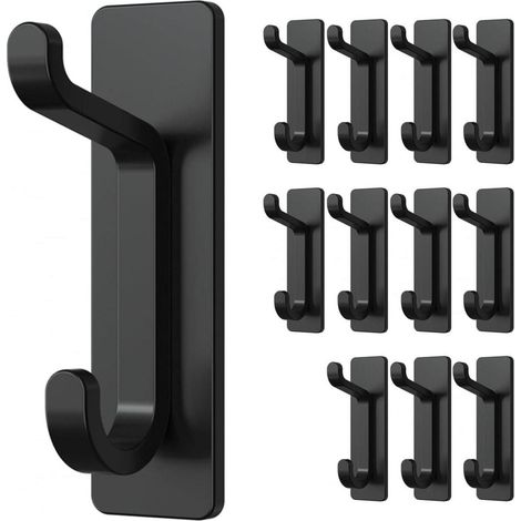 12x Klebehaken Ultra Stark, Hält Bis 6kg, Rostfrei, Schwarz (1/5)