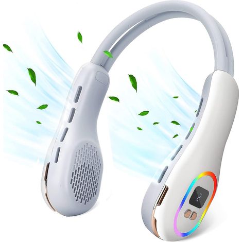 ventilateur De Cou Avec Lumire Ambiante Rgb, 3600mah Ventilateur De Cou Portable Sans Feuilles Usb Ventilateur Silencieux Portable Neck Fan Pour L (1/5)