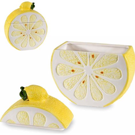 Set 2 Barattoli Alimentari a Limone in Ceramica con Coperchio (1/3)