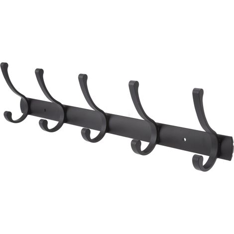 Crochets de porte modernes et minimalistes noirs à 5 crochets, fixation murale en aluminium épais, pour salle de bain, porte avec patères. (1/5)
