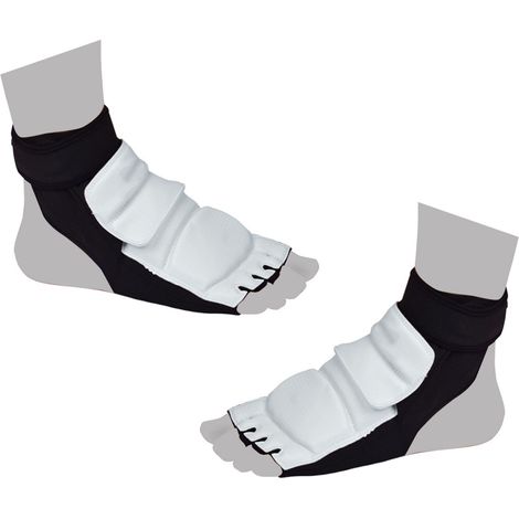 paire de protège-pieds de taekwondo respirants, confortables et antidérapants pour l'entraînement au karaté, à la boxe et au combat. Coloris noir et blanc. Taille L 36-37.