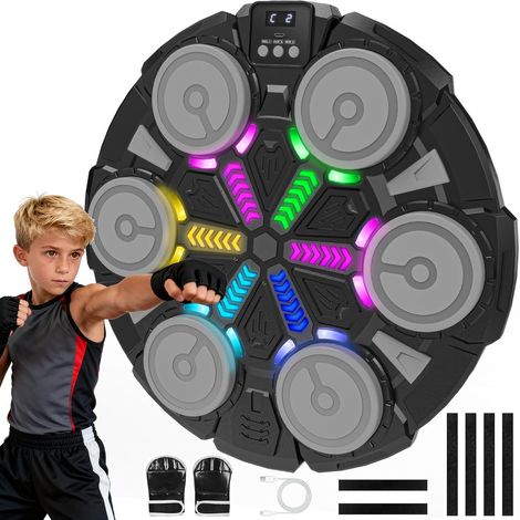 Machine de boxe musicale adaptée aux enfants et aux adultes, tapis de boxe mural Bluetooth, lumière rythmique, double équipement d'entraînement à domicile.