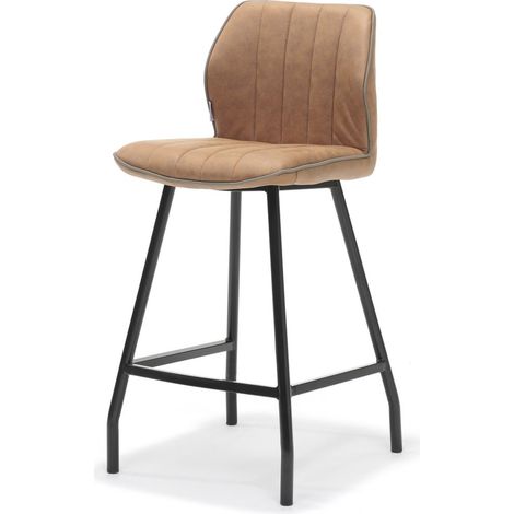 Tabouret de Bar Chaise Haute en Tissu pour Cuisine et Salon Cognac et Noir 43 x 50 x 96 cm - PANGIVO (1/2)