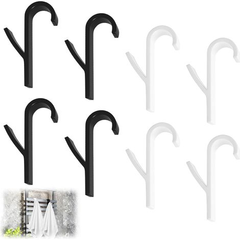 8 Pièces - Crochet Radiateur - Porte Serviette - En Plastique ABS Résistant À L'eau - Installation Sans Outil Pour Salle De Bain Et Cuisine - Noir Et Blanc - 9,3x0,34cm (1/5)