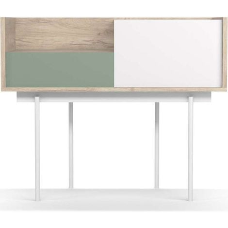 Recibidor modelo 671 acabado roble combinado con blanco y verde, 84cm(alto)  98cm(ancho) 31cm(prof.) (1/4)