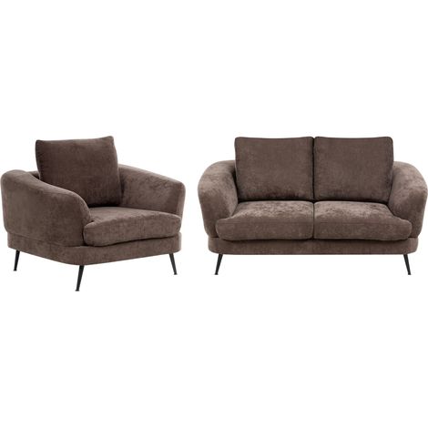 Living Room Set 3 Seater KJAER Chenille Dark Brown (1/5)