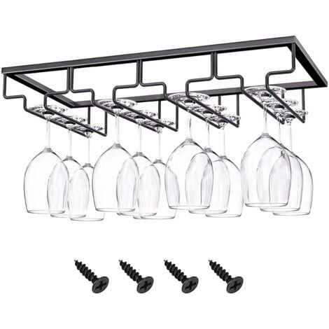 Support à Verre à Vin, Porte-verres à vin en métal, Porte-Verres à Pied Suspendu Support, Porte-Verres, avec Vis de Montage, 4 Rangées de Grande Capacité, pour Bar Cuisine, 40 x 22,5 x 6cm(Noir)