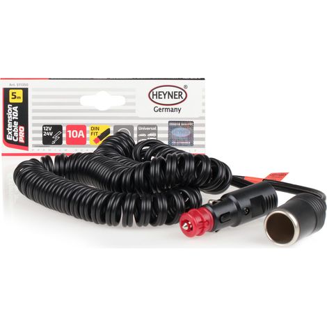 HEYNER® 5m Spiral Verlängerungskabel 12 V / 24 V 10A Sicherung Zigarettenanzünder Verlängerung Stecker Autostecker Kabel Ladegerät Adapter Strom