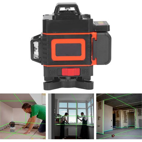 Niveau lumineux vert 4D à 16 lignes, traçage automatique de lignes de haute précision, instrument de pose de carrelage au sol et mural avec affichage numérique, 110-240 V, norme européenne orange. (1/5)