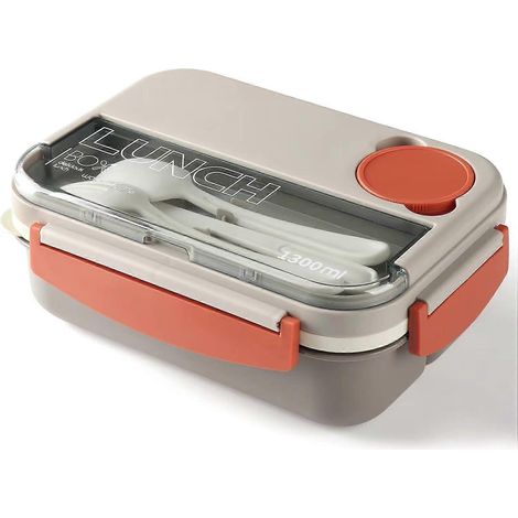 Boîte à lunch empilable de 1300 ml pour adultes, étanche et compartimentée, 4 en 1 avec pot à sauce intégré.