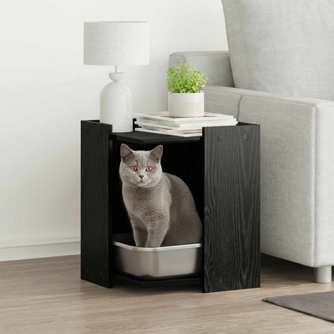 Katzenstreu Box Umzäunung Schwarz Eichen-Optik 42 x 42 x 51 cm