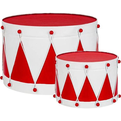 Tamburi natalizi decorativi "Deryck" in metallo decorazione per interno ed esterno set da 2 -Bianco-Oro (1/4)