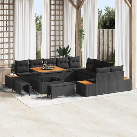 Conjunto de sofás de jardín 13 uds. 12-Número de plazas Negro vidaXL (1/5)