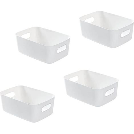 Lot de 4 Panier de Rangement en Plastique Blanc, Panier Plastique Rangement, Panier en Plastique avec Anse, 20.5x14.5 x7.5cm (1/4)
