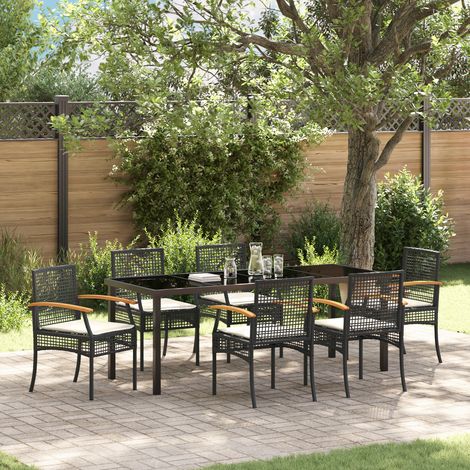 Garten Essgruppe 7 Stk. Schwarz Rattan vidaXL (1/5)