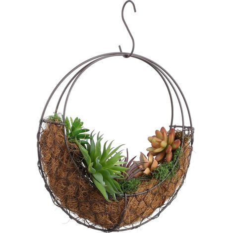 Panier suspendu en forme de S SHERCHPRY pour petites plantes et fleurs, structure métal noir (1/5)
