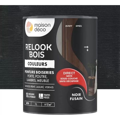 Peinture Maison Déco Relook Bois Couleurs Noir fusain 1 L (1/2)