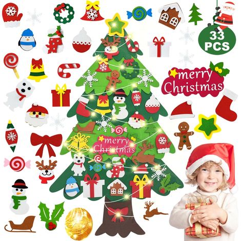 Sapin de Noël mural en feutre 3,28 ft avec ornements amovibles, arbre DIY à décorer pour enfant, mur, porte et fenêtre (1/5)