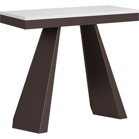 Console extensible design bois blanc avec cadre et pieds métal marron 40 à 300cm Elégance (1/5)