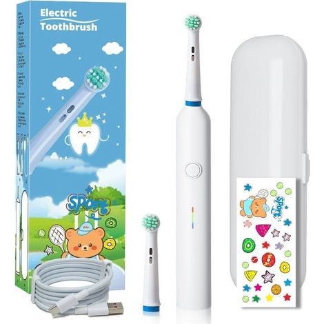 Brosse à dents électrique pour enfants avec poils souples de 0,12 mm, nettoyage sonique, 5 modes, autocollants DIY, minuterie de 2 minutes, convient aux enfants de 3 à 12 ans, rechargeable et étanche (1/5)