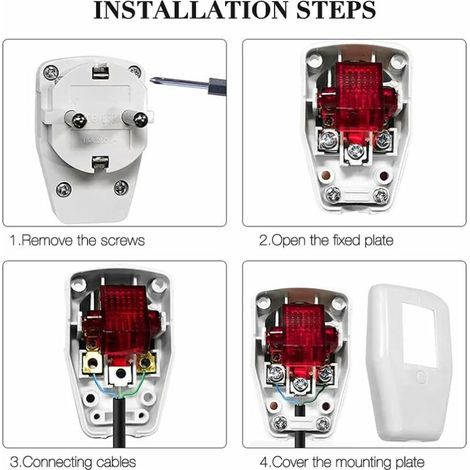 Fiche IP20 avec interrupteur, lot de 4 fiches de contact de protection fiche de contact de protection extra plate 250V (16A), blanc (1/3)