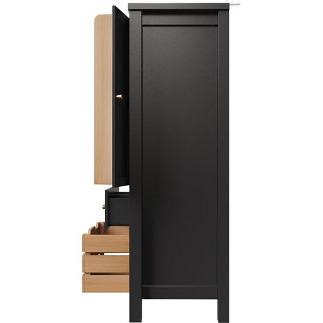 Credenza da cucina alta 80x40x140 cm nera con 2 ante e 5 cassetti (1/5)