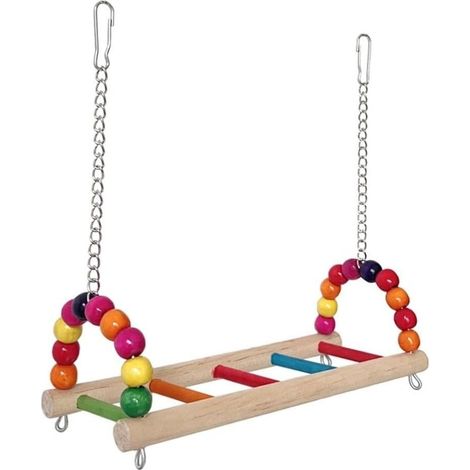 Balançoire à suspendre pour oiseaux, perroquet, perruche, calopsitte en bois (coloré) (1/5)